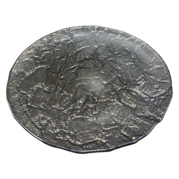 Vintage JSG Oceana Art Glass Metallic Black Texture Glass Dish Plate 11inch Wide - Picture 1 of 12